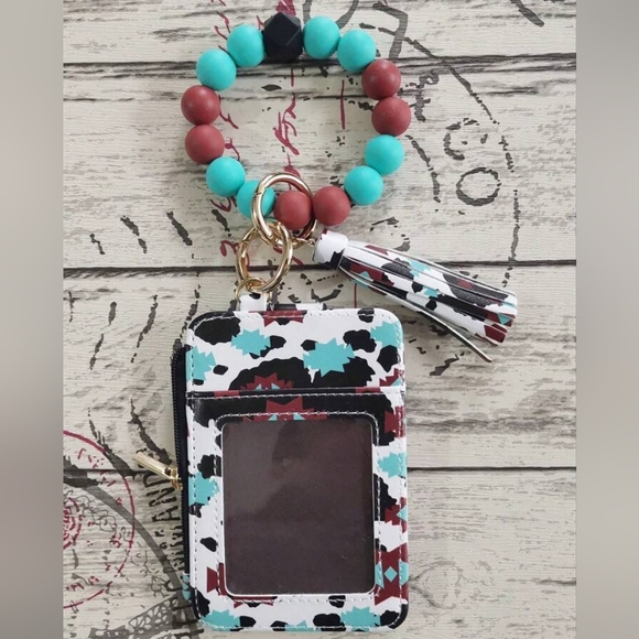 Silicone Beaded Keychain Bracelet Wristlet Key Ring Bracelet Silicone Women Bead - Picture 1 of 5